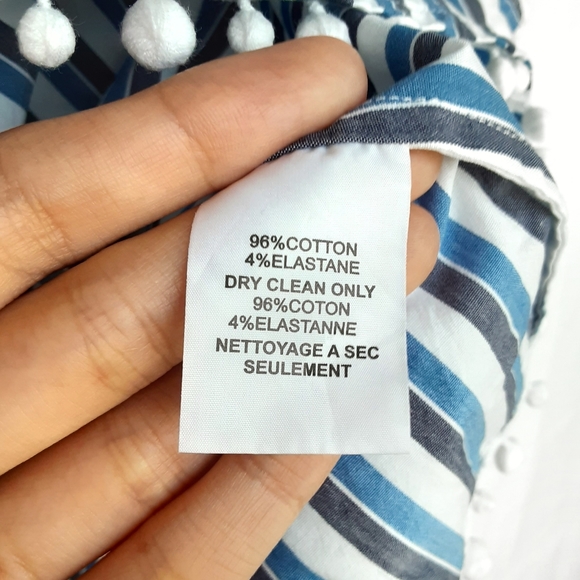 TRINA TURK Aleja Striped Off The Shoulder PomPom Tassels Top Size XSmall - Picture 3 of 4